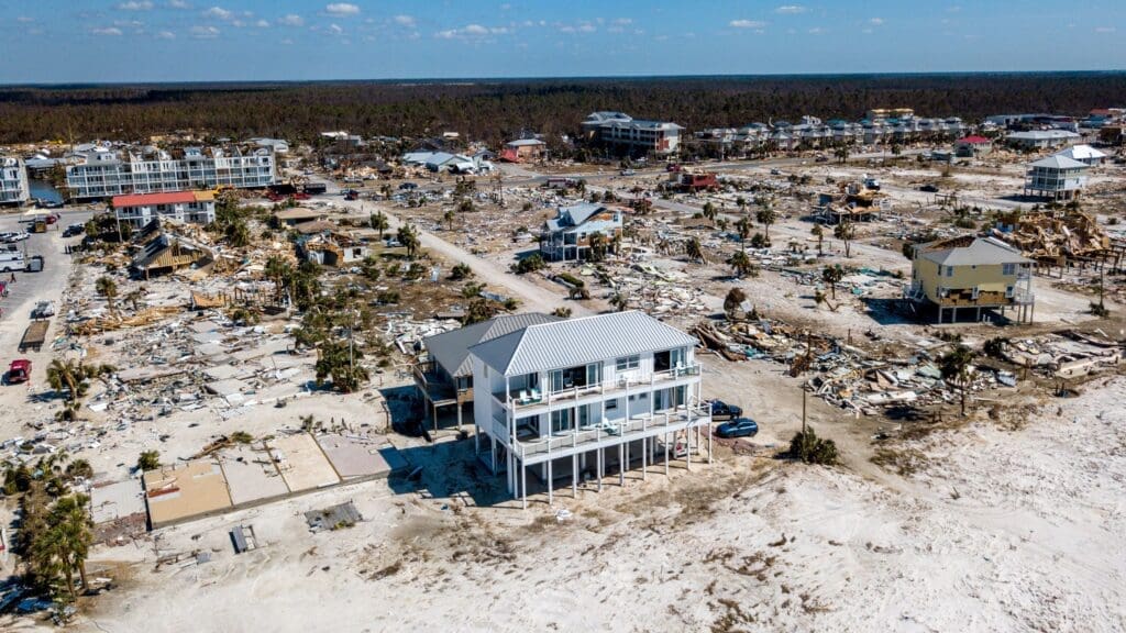 Hurricane Shutter Protected Home Amid Wreckage