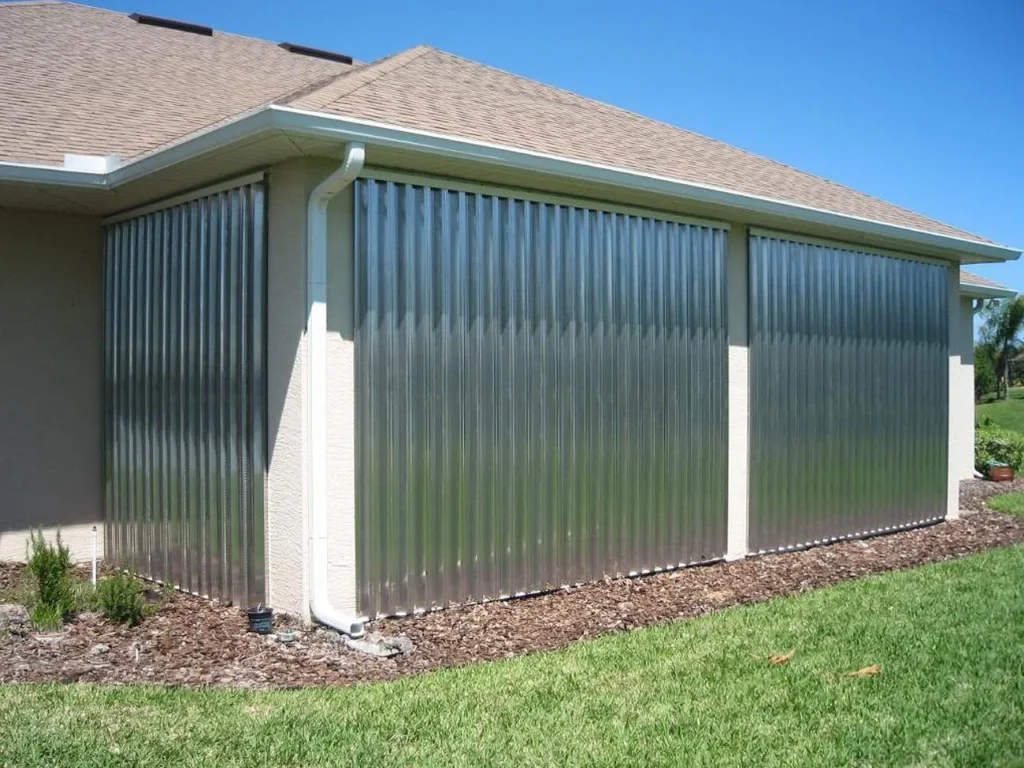 Hurricane shutters on residential house in Wilmington, Topsail, Myrtle Beach.