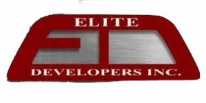 Elite developers logo: myrtle beach hurricane shutters - american hurricane shutters Elite Developers Inc. red and metallic ED logo, providing hurricane shutters in Wilmington.
