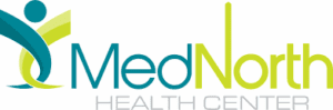 Mednorth health center logo: modern teal and green - american hurricane shutters Modern MedNorth Health Center logo, vibrant teal and lime green colors.