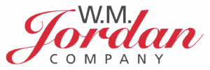 W.M. Jordan Company construction logo, elegant red script.