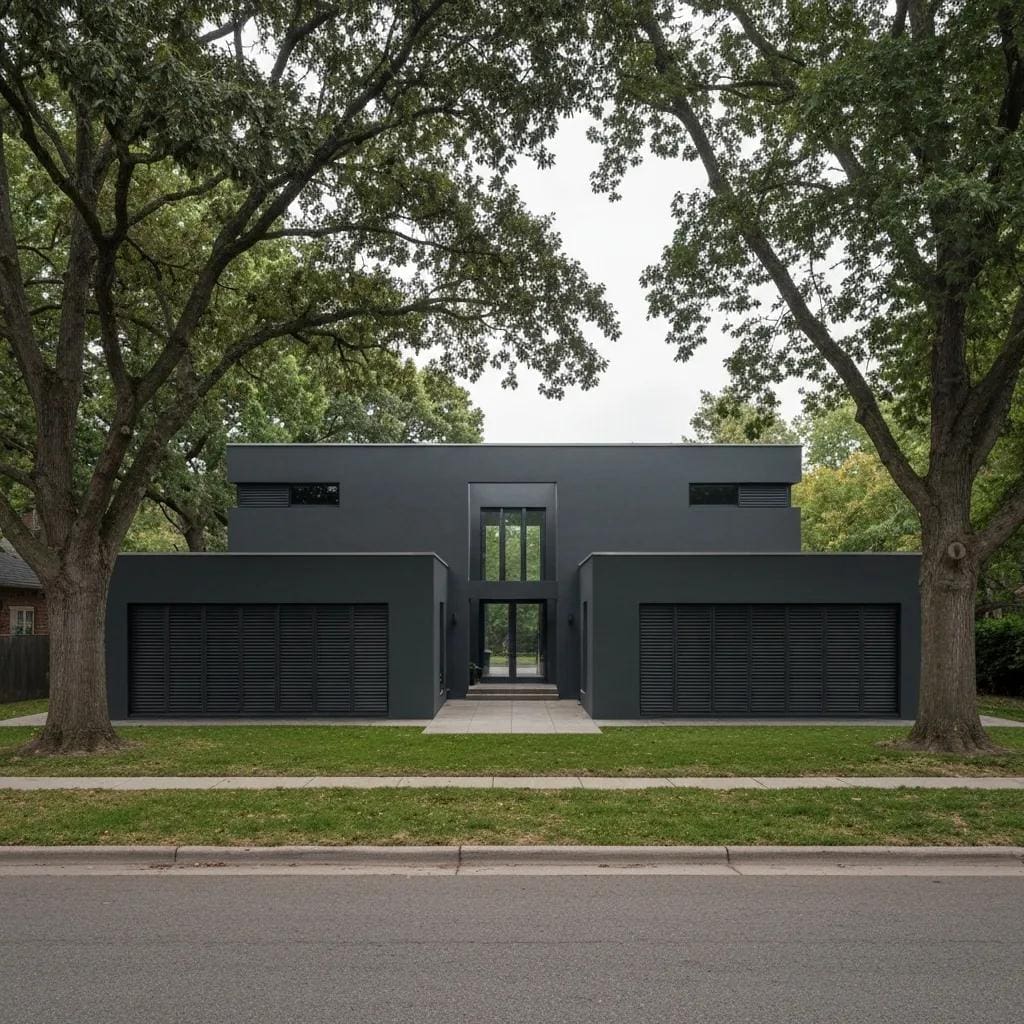 Accordion shutters on a coastal home protecting against stormy weather