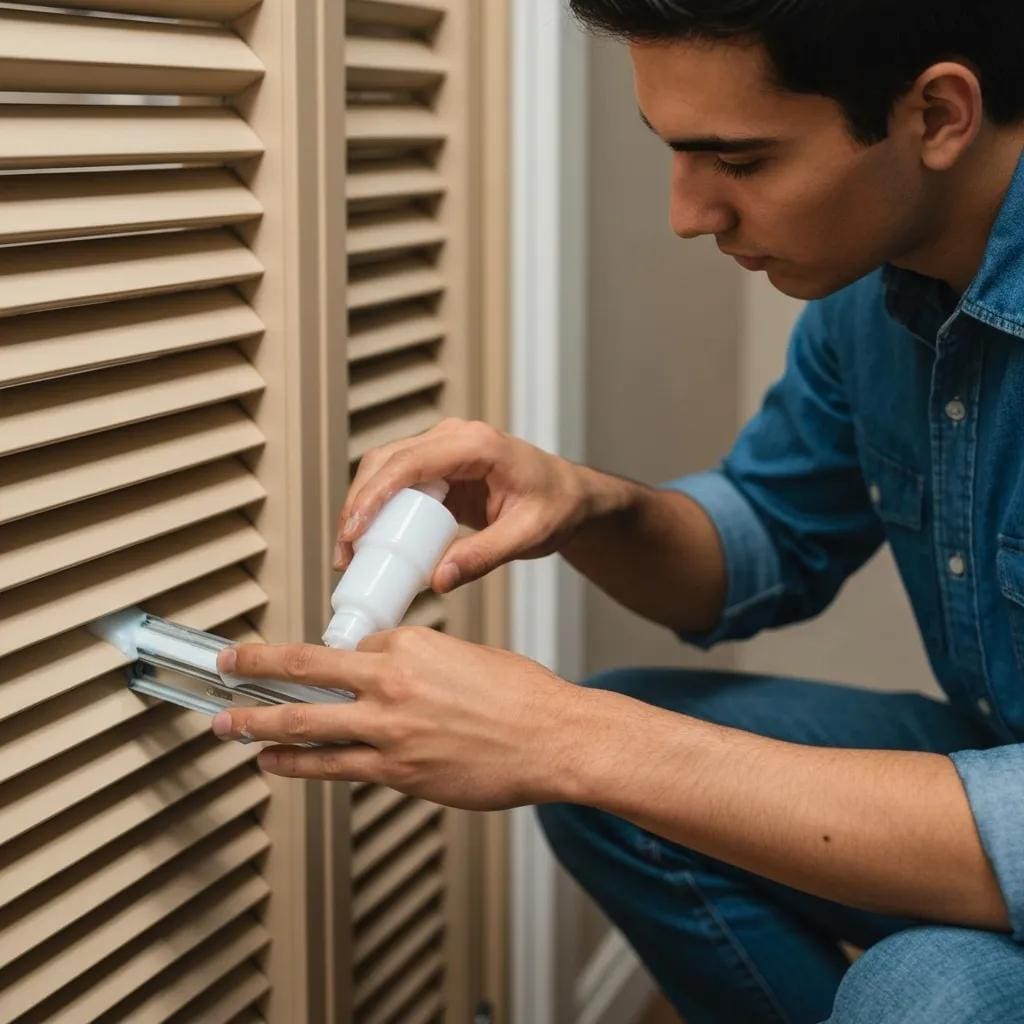 Applying silicone lubricant to accordion shutter tracks