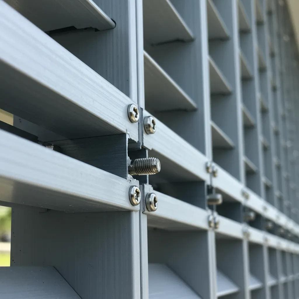 Close-up-of-6063-t6-aluminum-panels-and-stainless-steel-fasteners-used-in-accordion-hurricane-shutters-96ebf920-b598-40b1-b755-a462f7c5701bwebp - american hurricane shutters Close-up of 6063-T6 aluminum panels and stainless steel fasteners used in accordion hurricane shutters