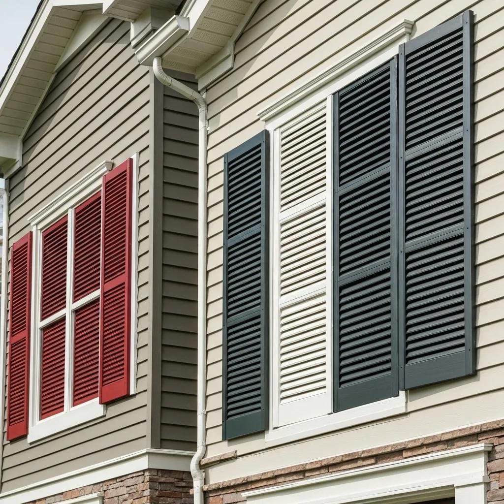 Close-up of accordion shutters in several hues showing curb appeal options