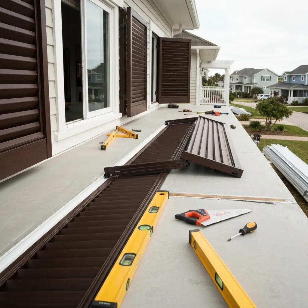 Close-up-of-accordion-shutters-installation-process-emphasizing-quality-materials-and-expert-craftsmanship-fc0650a6-8837-47c2-9f39-67bc7b61e88fwebp - american hurricane shutters Close-up of accordion shutters installation showing materials and fit