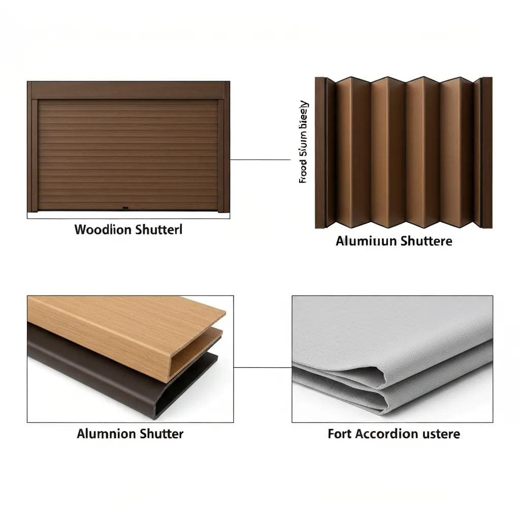 Close-up of aluminum and stainless steel materials used in accordion shutters, emphasizing durability