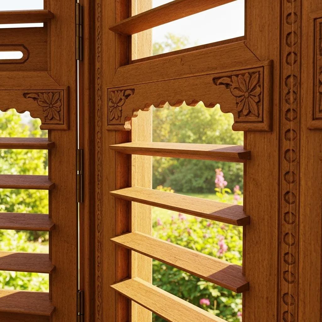 Close-up showing rust and bent slats on accordion shutters, indicating repair is needed