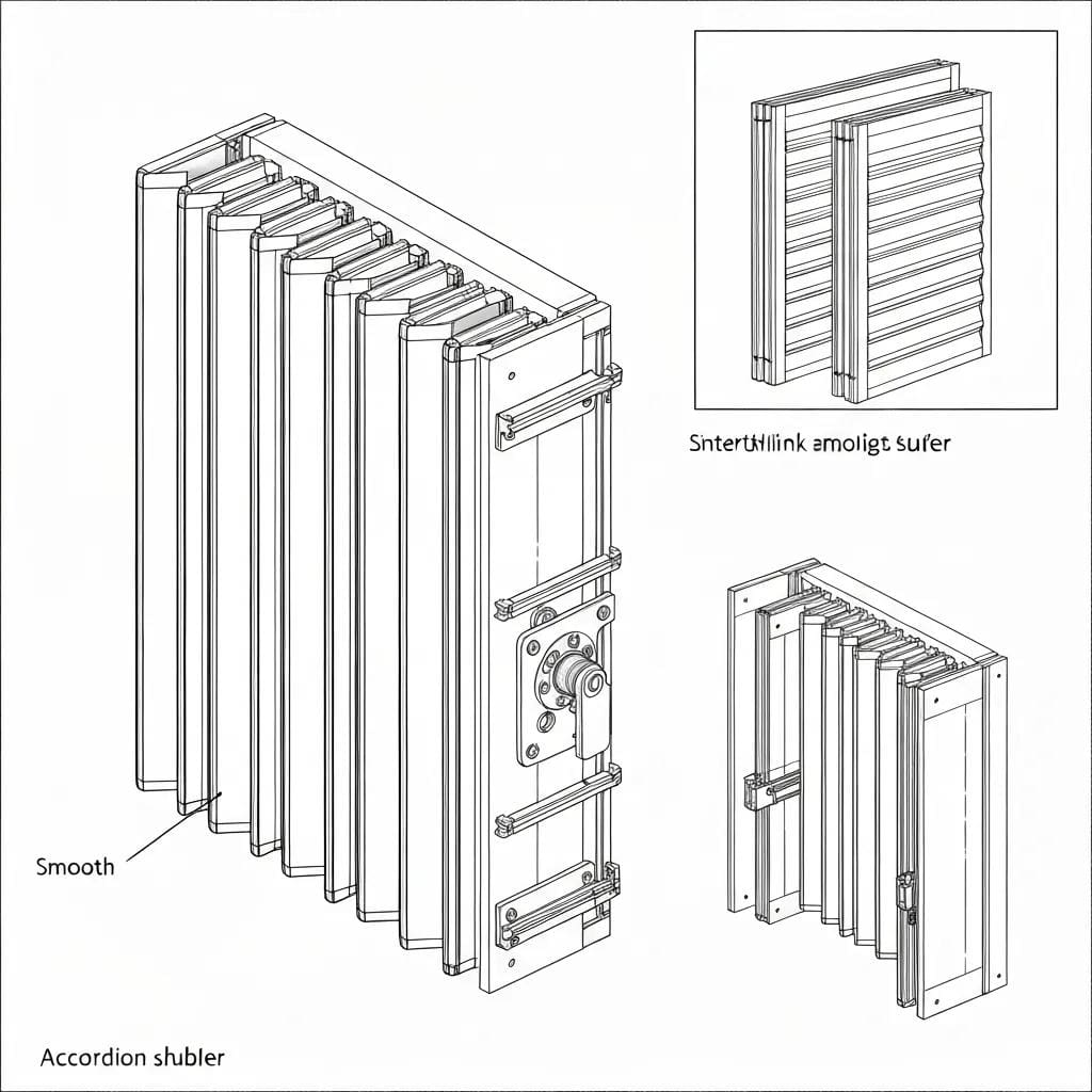 Close-up detail of accordion shutter materials and seals emphasizing durability and insulation