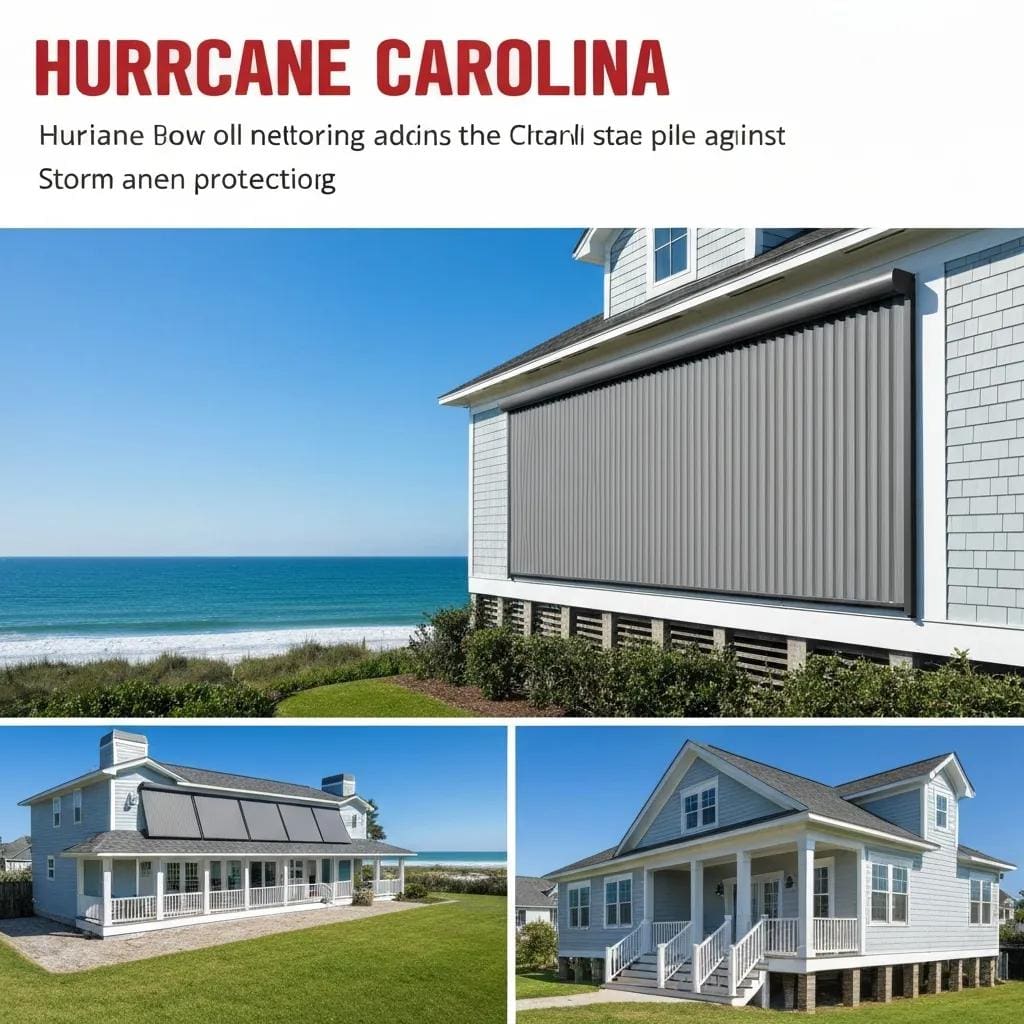 Coastal Carolina home with accordion shutters and storm panels for hurricane protection