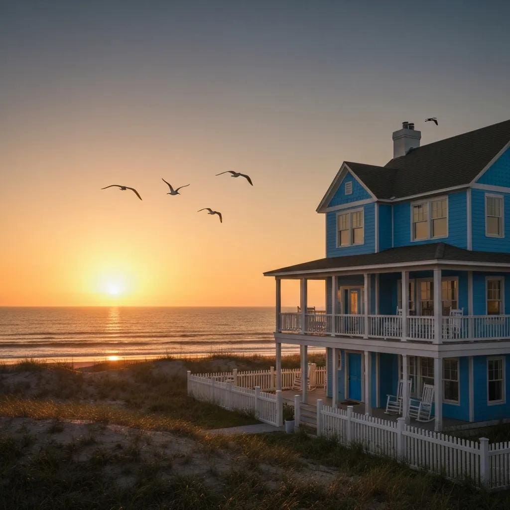 Coastal Carolina home with accordion shutters demonstrating hurricane protection features
