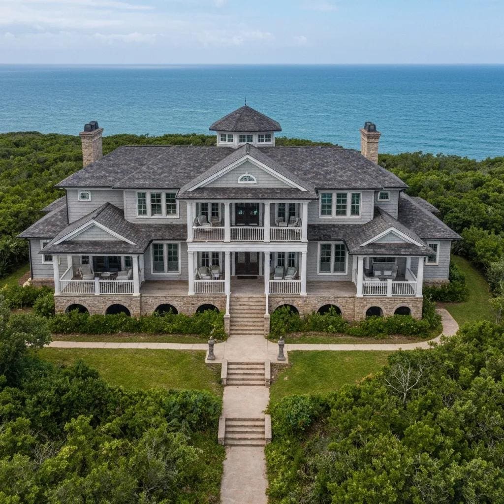 Coastal home with accordion shutters installed, showcasing storm protection features