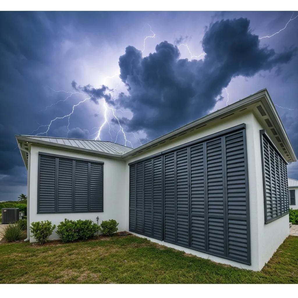 Coastal home with hurricane shutters illustrating storm protection and compliance