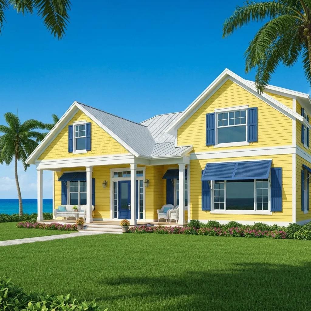 Coastal home with hurricane window protection showcasing various shutter types and impact-resistant windows