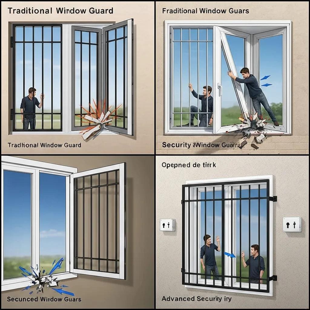 Side-by-side view comparing protection and durability features of accordion and roller shutters