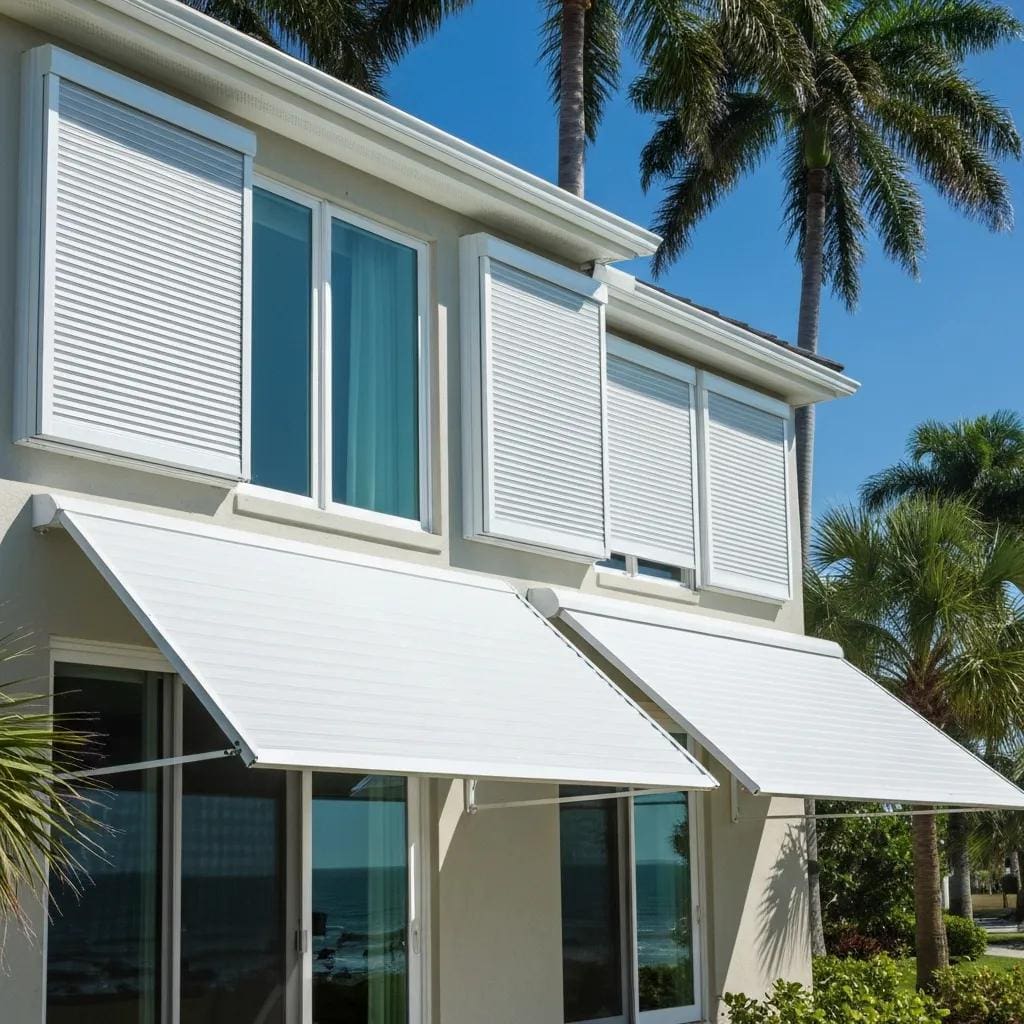 Comparison of accordion shutters and traditional hurricane windows on a coastal home