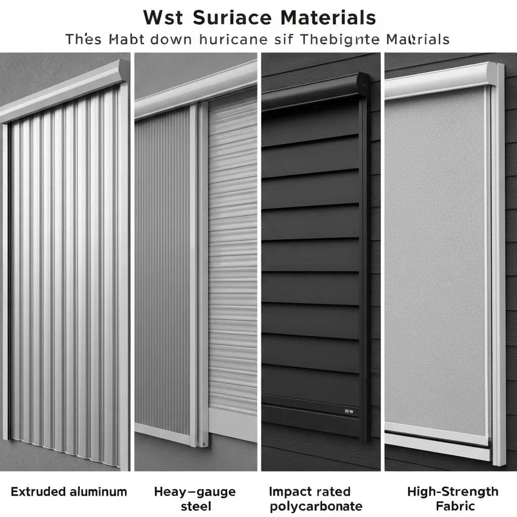 Side-by-side comparison of aluminum, steel, polycarbonate, and fabric roll-down hurricane shutters