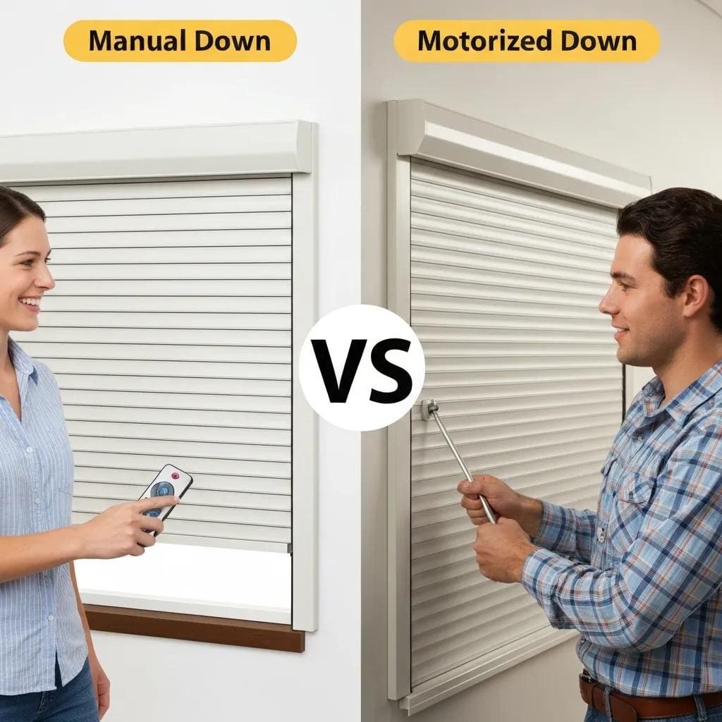 Comparison of manual and motorized roll down shutters in a home setting