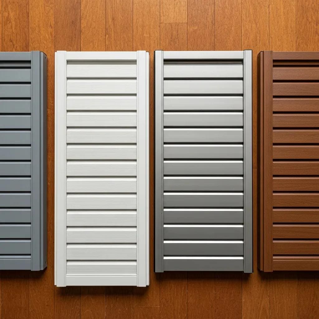 Samples of aluminum panels and finishes showing material quality options