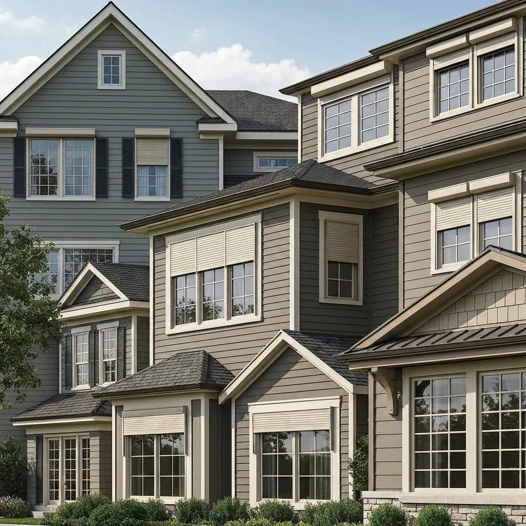 Various window styles shown as candidates for roll-down shutter installation