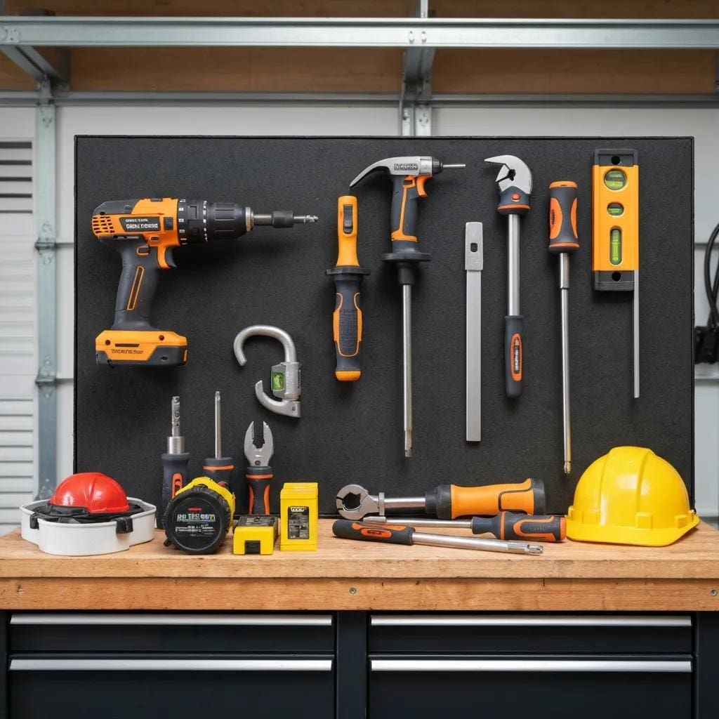 Essential-tools-for-accordion-shutter-installation-arranged-on-a-workbench-6b9ef9be-07bc-4a48-92fc-67120756773dwebp - american hurricane shutters Tools neatly arranged for installing accordion shutters