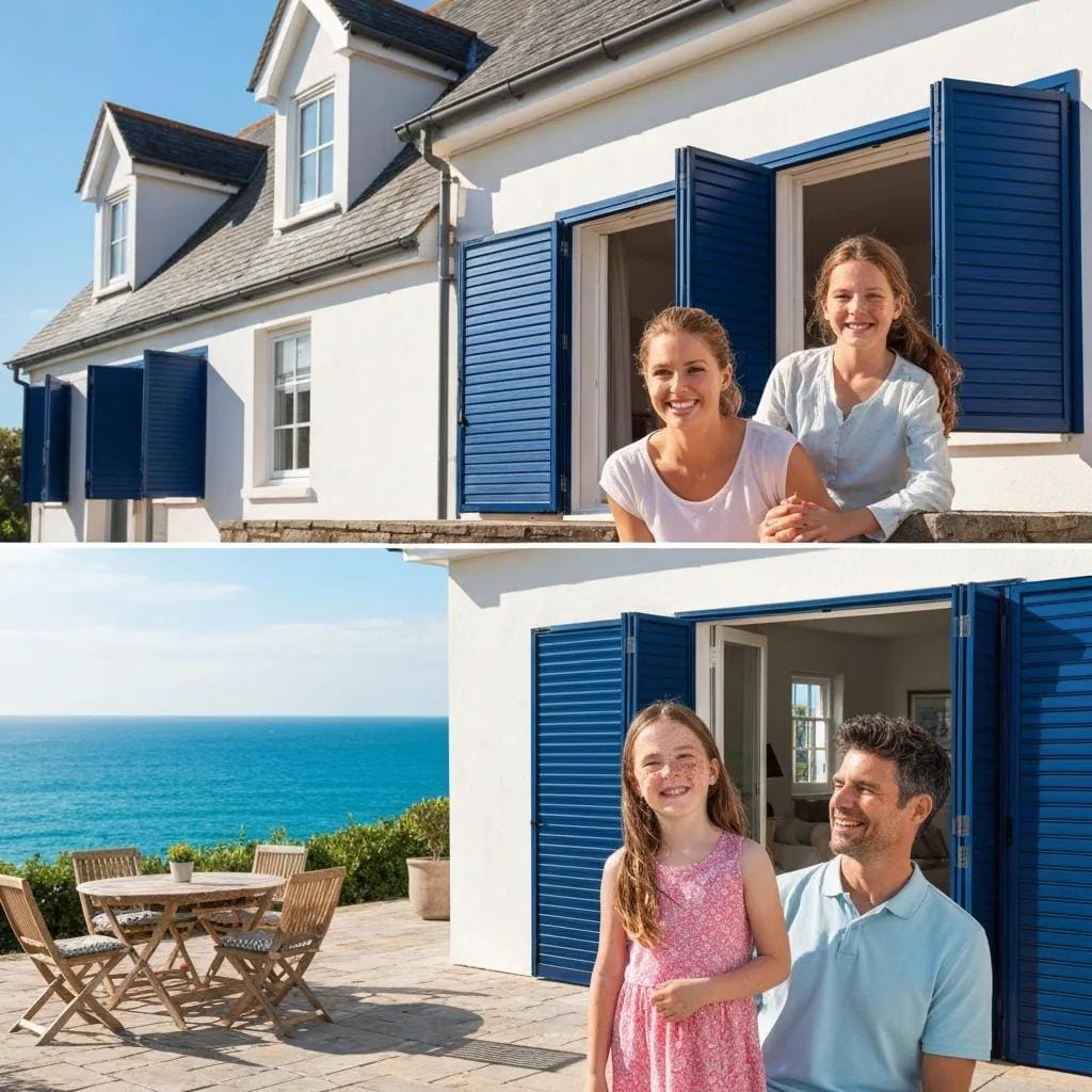Family-enjoying-a-coastal-home-with-accordion-shutters-highlighting-benefits-of-protection-and-aesthetics-5a916238-dfbd-47ba-accc-be38a1b3f31ewebp - american hurricane shutters Family at a coastal home with accordion shutters retracted — protection and curb appeal