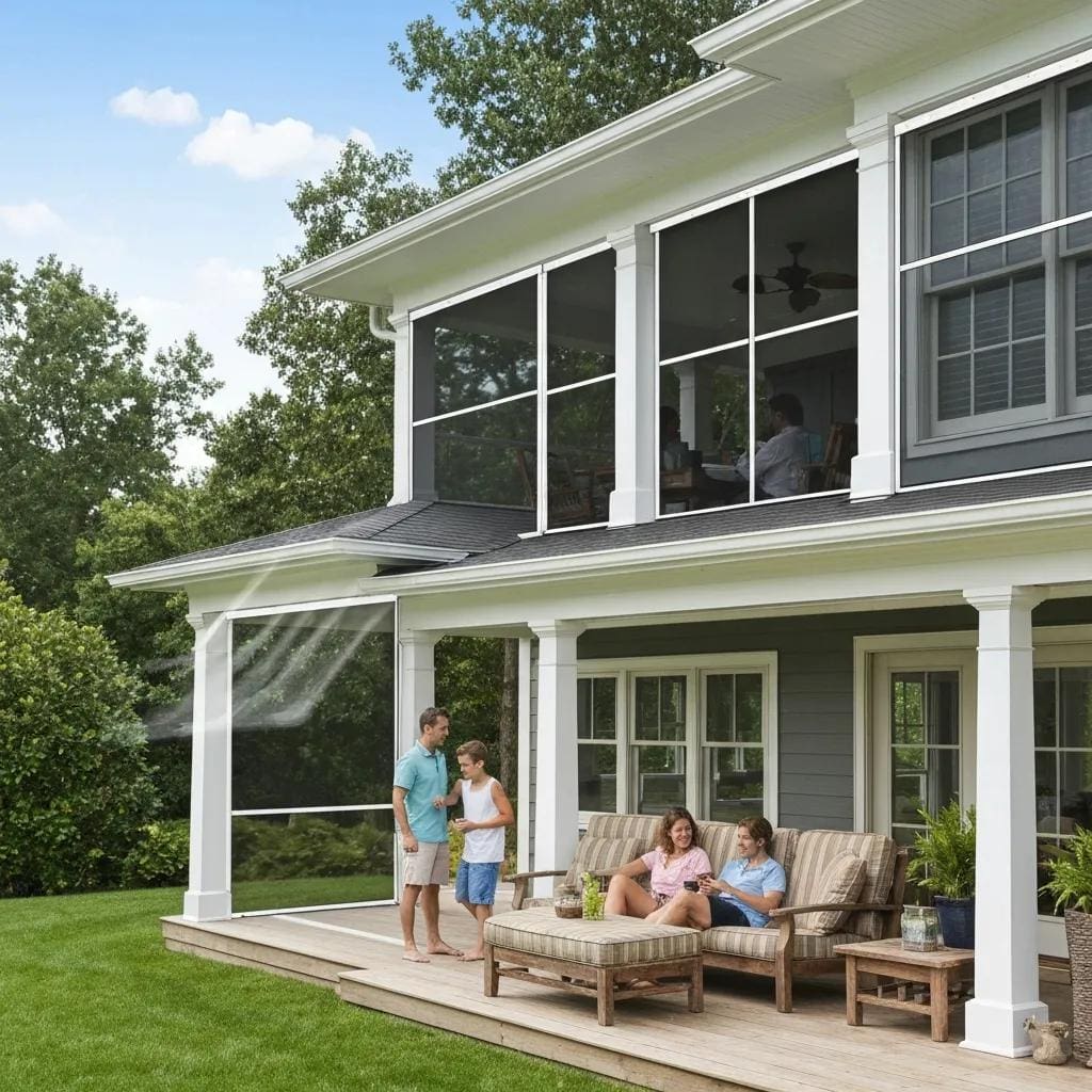 Family-enjoying-a-porch-protected-by-hurricane-screens-and-storm-panels-showcasing-versatility-and-wind-protection-9d2f6c23-362b-41d2-ab8e-6cbf4a554226webp - american hurricane shutters Family enjoying a porch protected by hurricane screens and storm panels, showing versatility and wind protection