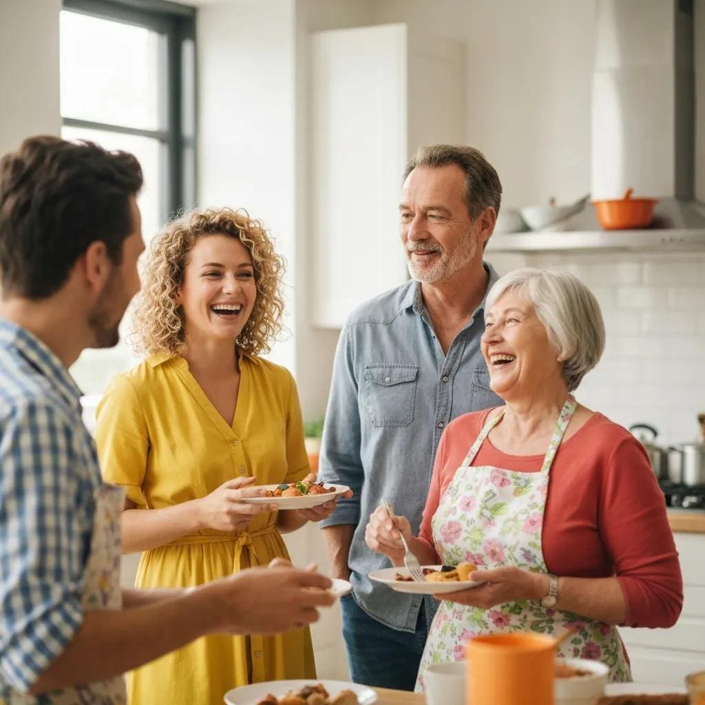 Family inside a home protected by closed accordion shutters, illustrating security and energy savings