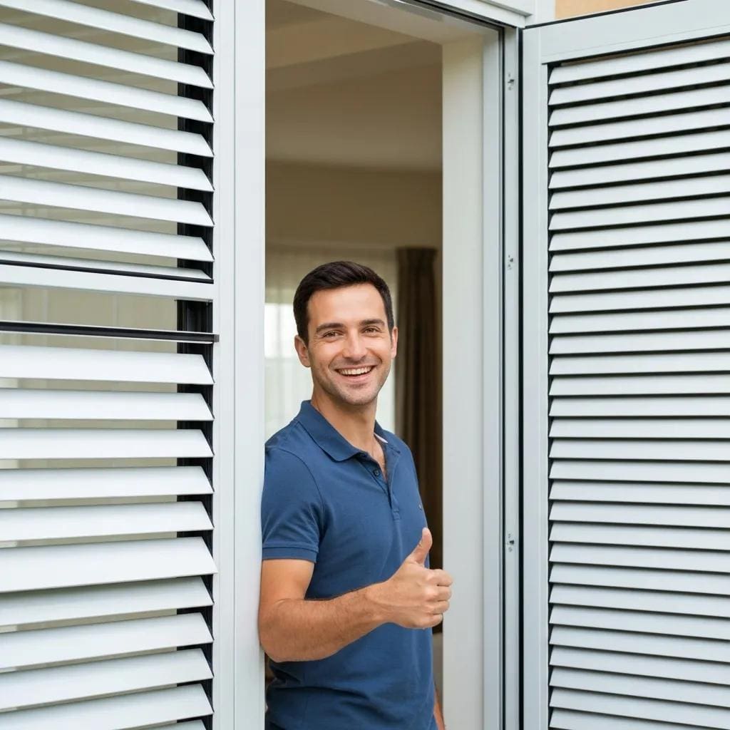 Homeowner-expressing-satisfaction-with-accordion-shutters-durability-and-ease-of-use-597e5e9c-6cf4-4c55-a7f0-3c74e58919f3webp - american hurricane shutters Satisfied homeowner demonstrating accordion shutters' smooth operation and durability