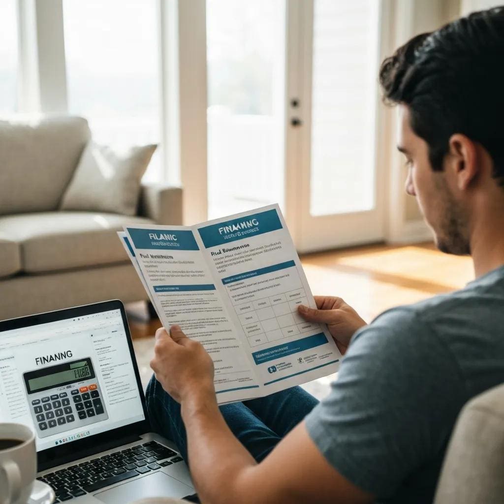 Homeowner-reviewing-financing-brochures-for-roll-down-hurricane-shutters-in-a-cozy-living-room-016916f8-cdf9-4437-888e-c3b541ab72e4webp - american hurricane shutters Homeowner comparing financing brochures for roll‑down hurricane shutters at a kitchen table