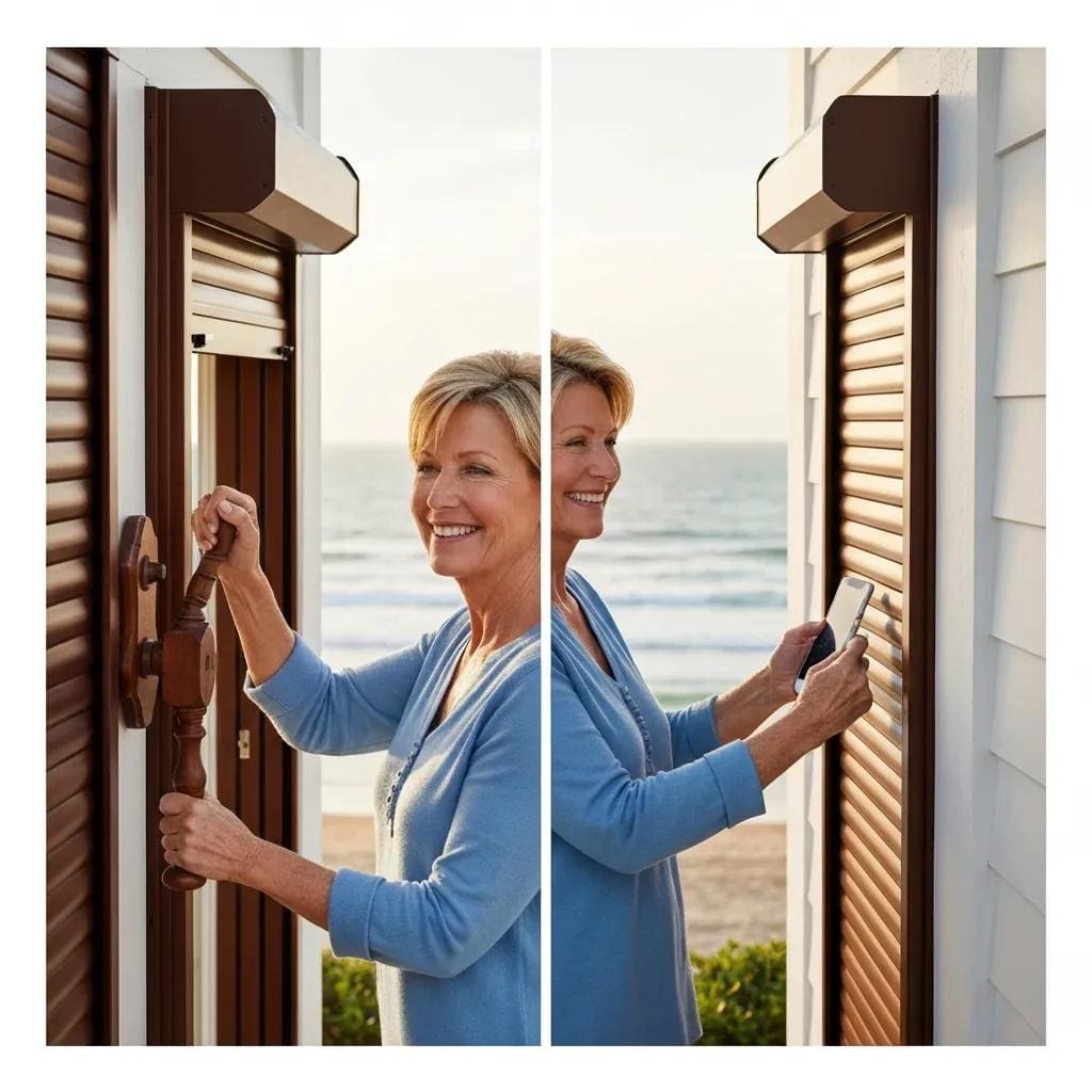 Homeowner operating manual and motorized roll down shutters to show convenience and modern features