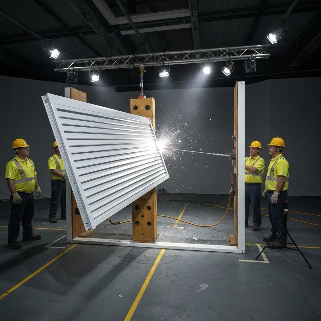 Hurricane shutter impact testing showing durability and wind resistance