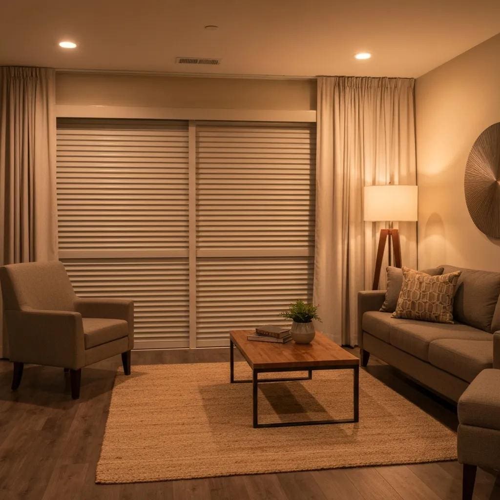 Interior-view-of-a-room-with-closed-roll-down-hurricane-shutters-illustrating-energy-efficiency-and-noise-reduction-benefits-43c0adf2-655f-4c44-875d-d3fc1a4c3eecwebp - american hurricane shutters Interior view of a room with closed roll-down shutters, showing reduced sunlight and quieter indoor conditions