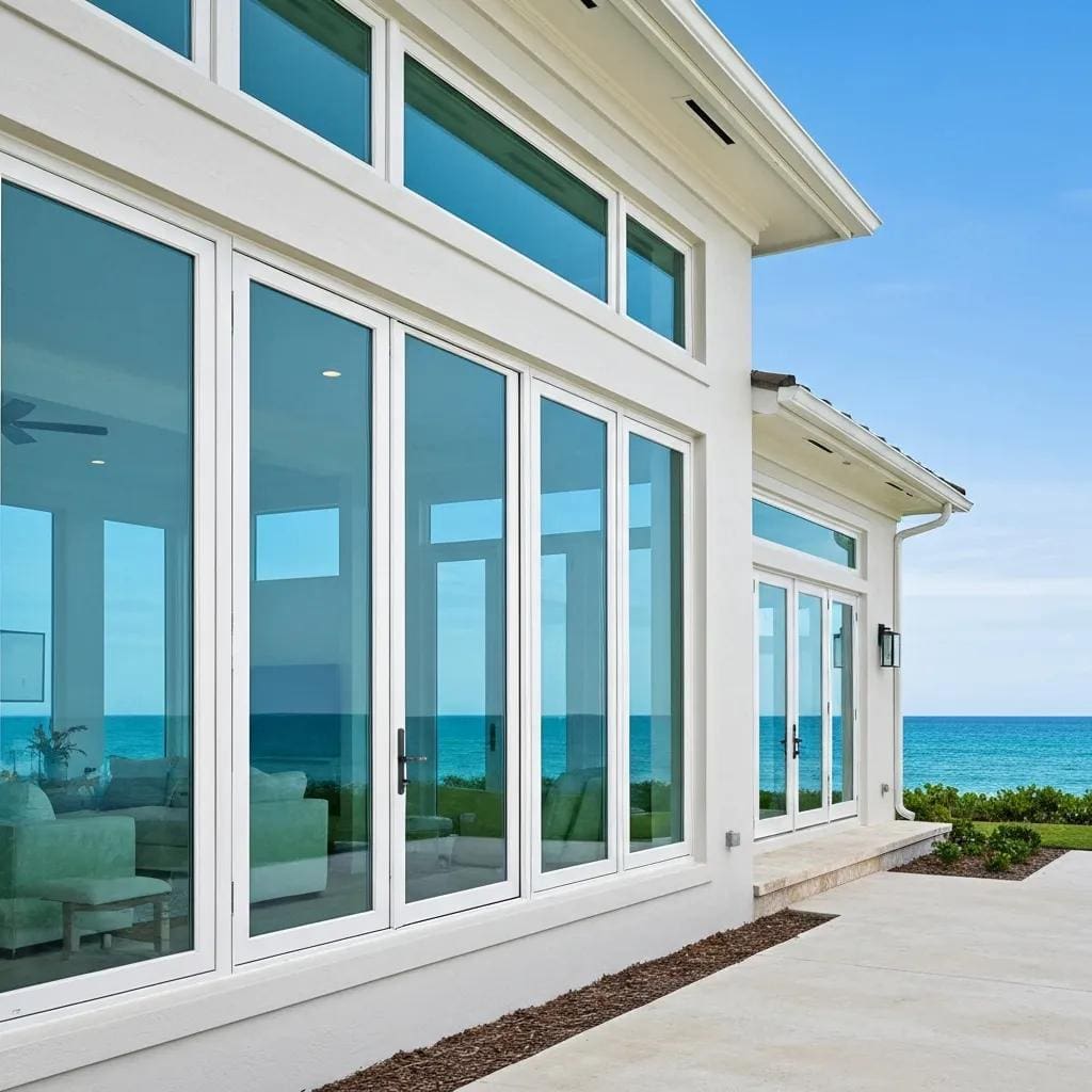 Modern coastal home with impact windows that improve energy efficiency and curb appeal