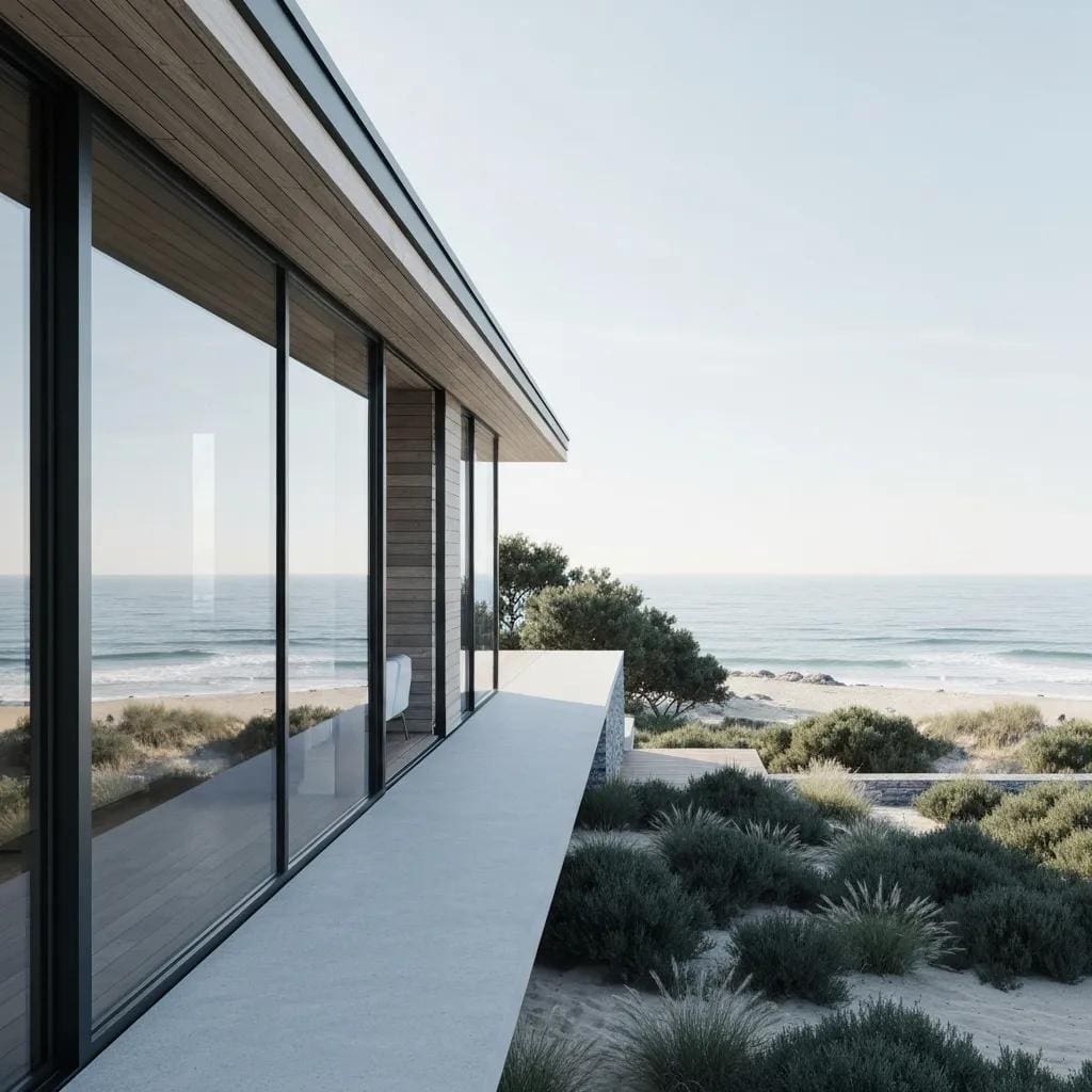 Modern home with accordion shutters demonstrating storm protection features