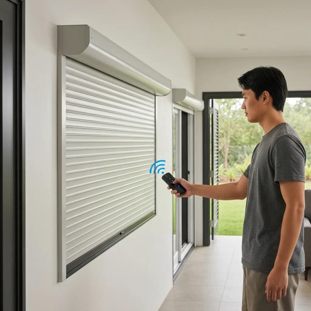 Using a remote to close motorized roll-down shutters