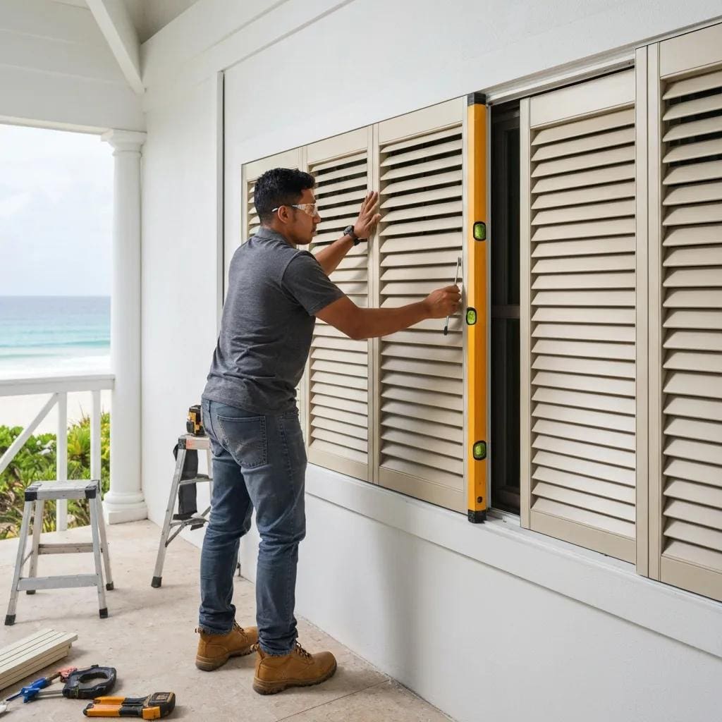Professional-installer-ensuring-proper-installation-of-accordion-shutters-bdc08fbe-2112-495b-a56e-d4a9e35ade74webp - american hurricane shutters Professional installer ensuring proper installation of accordion shutters