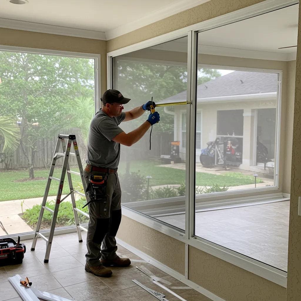 Professional-installer-fitting-permanent-hurricane-screens-illustrating-the-installation-process-and-attention-to-detail-49c3d1dd-6582-4d20-8ab8-f9aa1ae6f4b8webp - american hurricane shutters Professional installer fitting permanent hurricane screens, illustrating the installation process and attention to detail