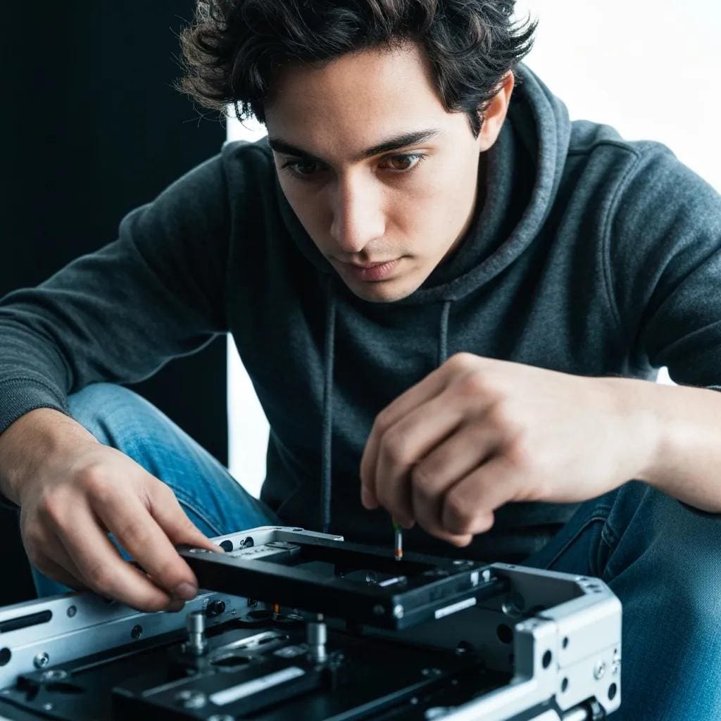 Installer fitting roll-down hurricane shutters on a coastal residence