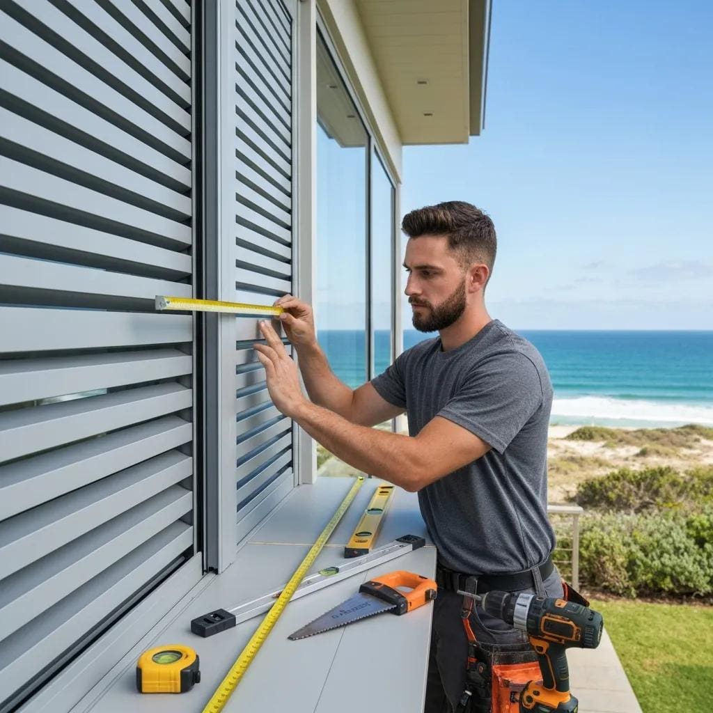 Professional-installer-measuring-for-accordion-shutters-installation-showcasing-tools-and-precision-in-a-coastal-setting-6e090167-1c20-40d9-84de-a2b529ee1759webp - american hurricane shutters Installer measuring for accordion shutters — precision and coastal-ready installation