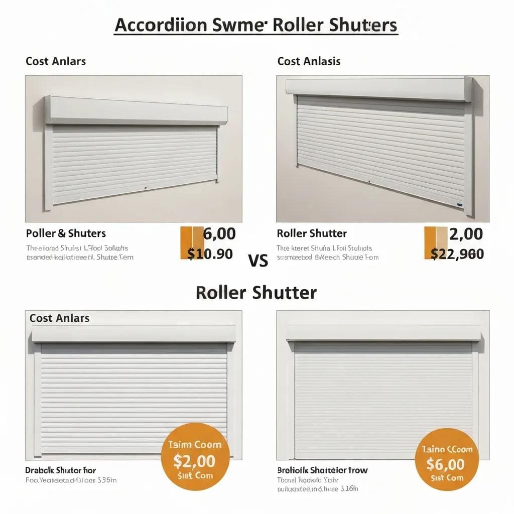 Graphic showing typical cost differences between accordion and roller shutters